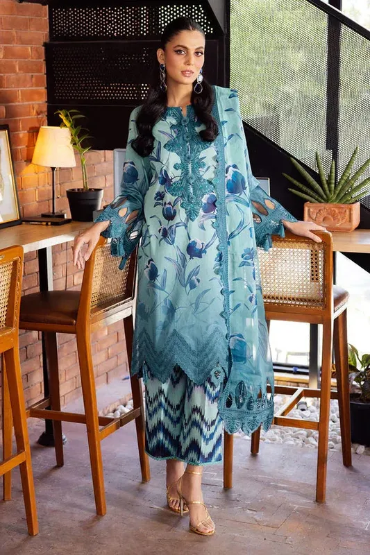 Nureh Glam Girl Lawn Blue Chiffon – view 1 – Poshaq