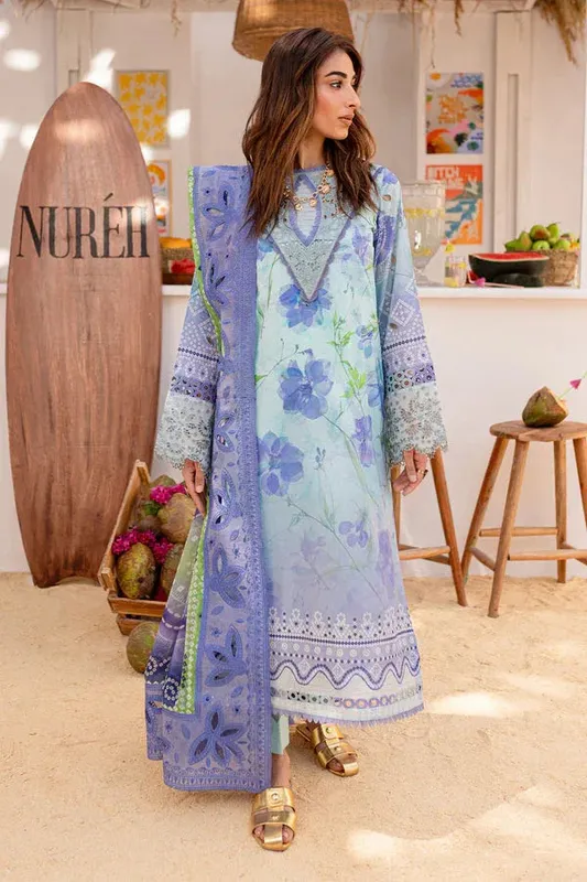 Nureh Gardenia Lawn 24 Blue Chiffon – view 1 – Poshaq