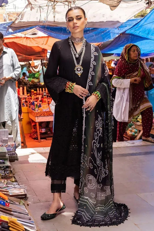 Nureh Bazaar Lawn Black Chiffon – view 1 – Poshaq
