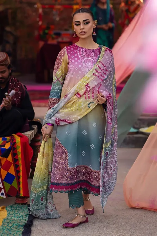 Nureh Bazaar Lawn Chiffon – view 1 – Poshaq