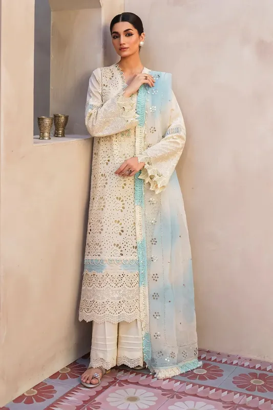 Nureh Bazaar Lawn Off White Organza – view 1 – Poshaq