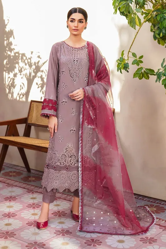Nureh Bazaar Lawn Brown Organza – view 1 – Poshaq