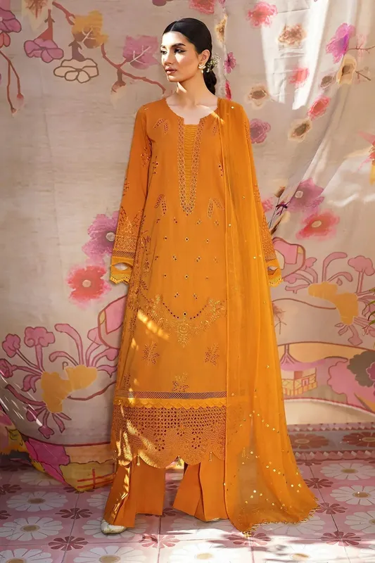 Nureh Bazaar Lawn Mustard Chiffon – view 1 – Poshaq
