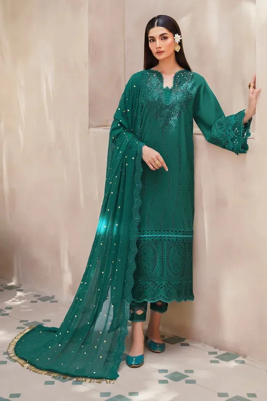 Nureh Bazaar Lawn Green Chiffon – view 1 – Poshaq