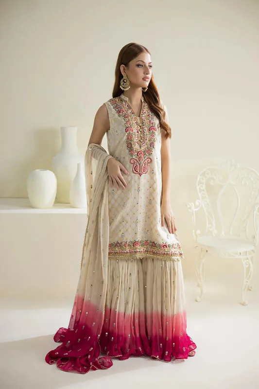 Farhat Jahan Luxury Pret Beige Chiffon – view 1 – Poshaq