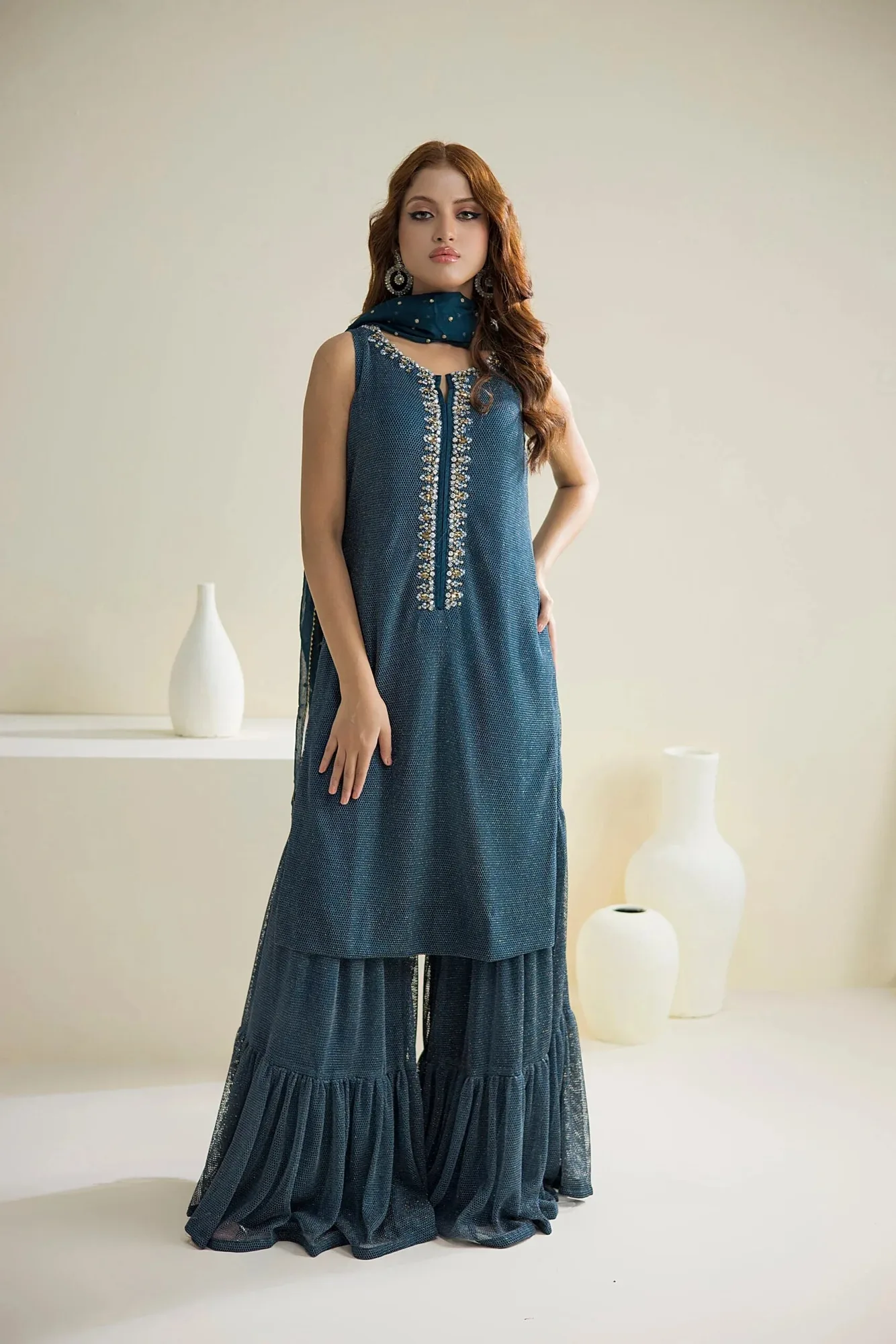 Farhat Jahan Luxury Pret Silver Net – view 1 – Poshaq