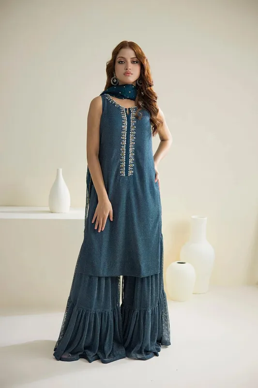 Farhat Jahan Luxury Pret Silver Net – view 1 – Poshaq
