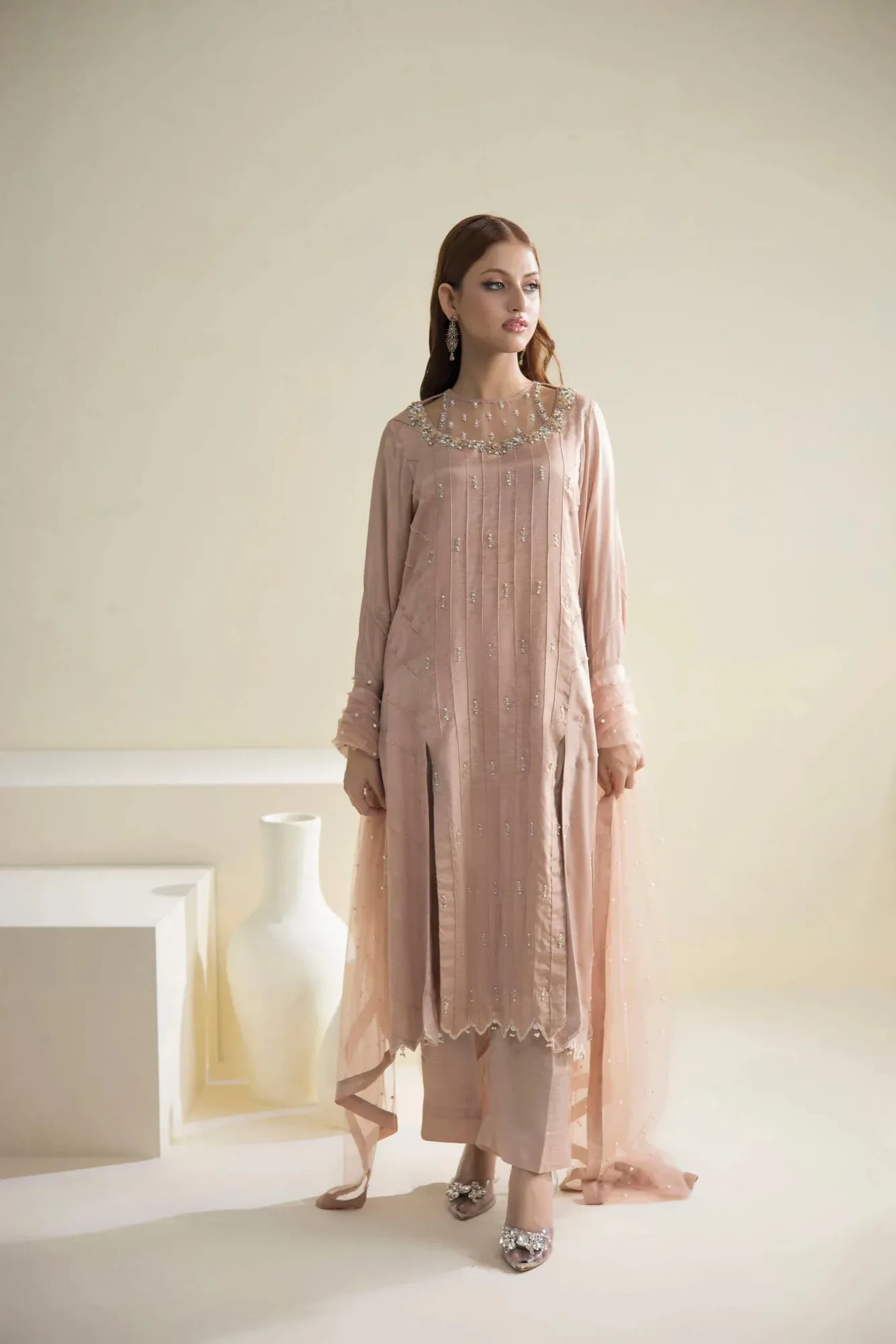 Farhat Jahan Luxury Pret Grey Raw Silk – view 1 – Poshaq