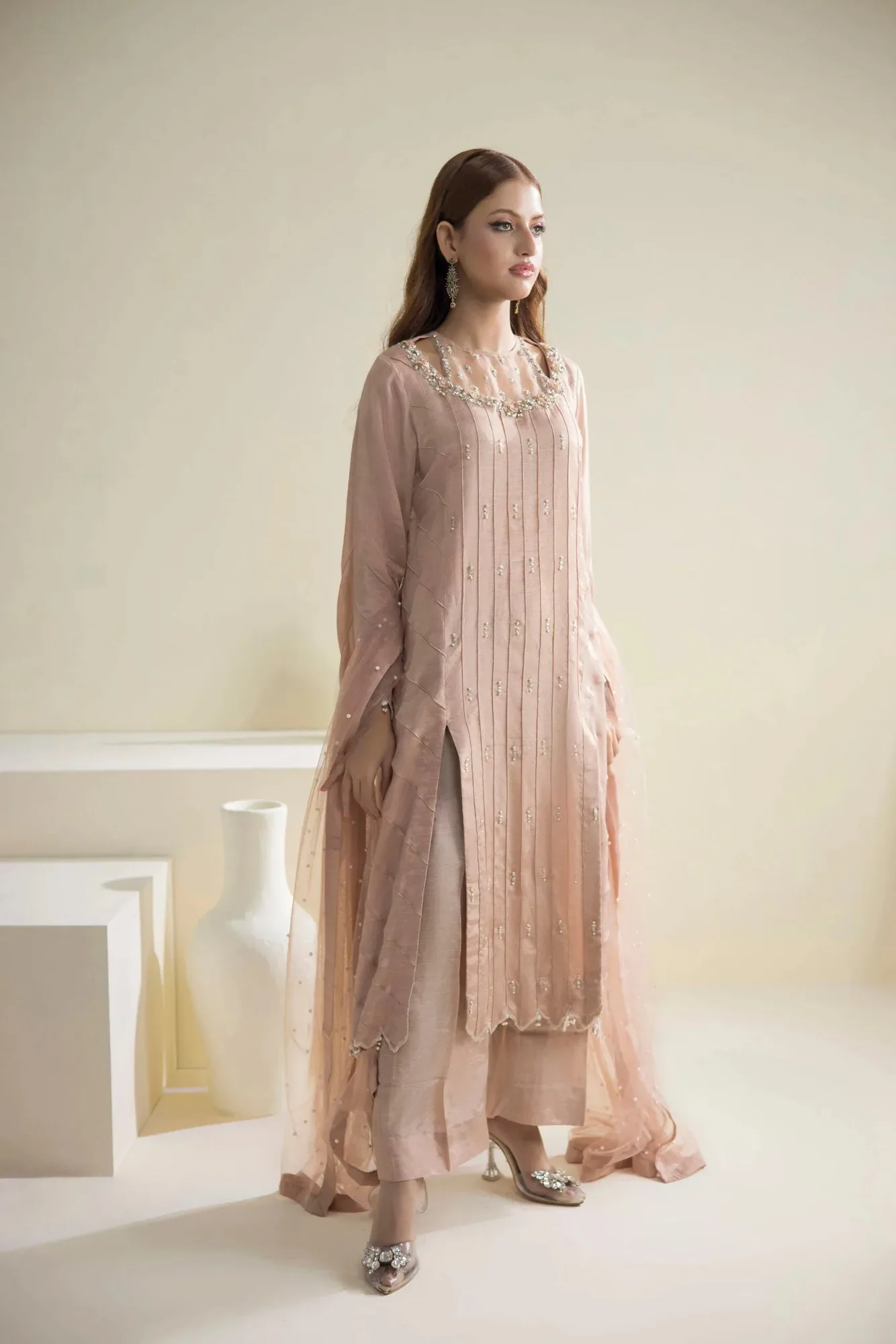 Farhat Jahan Luxury Pret Grey Raw Silk – view 2 – Poshaq