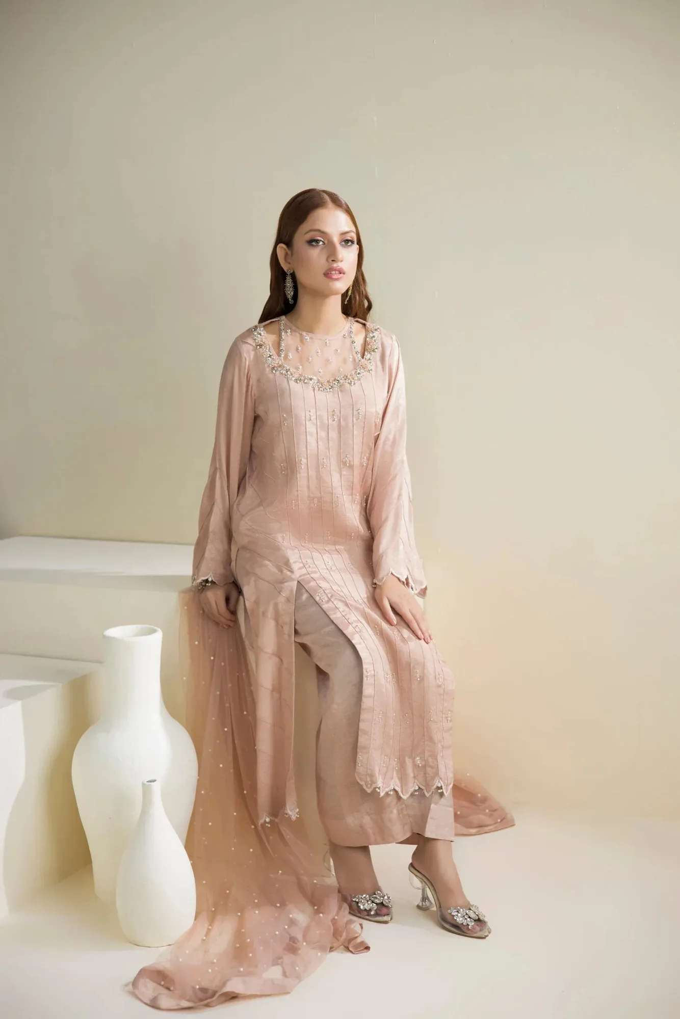 Farhat Jahan Luxury Pret Grey Raw Silk – view 5 – Poshaq