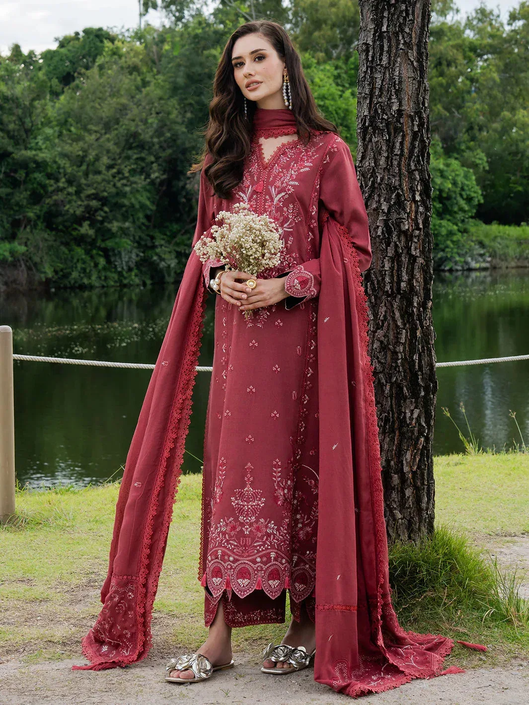 Faiza Faisal Hoor Karandi Maroon Karandi – view 1 – Poshaq