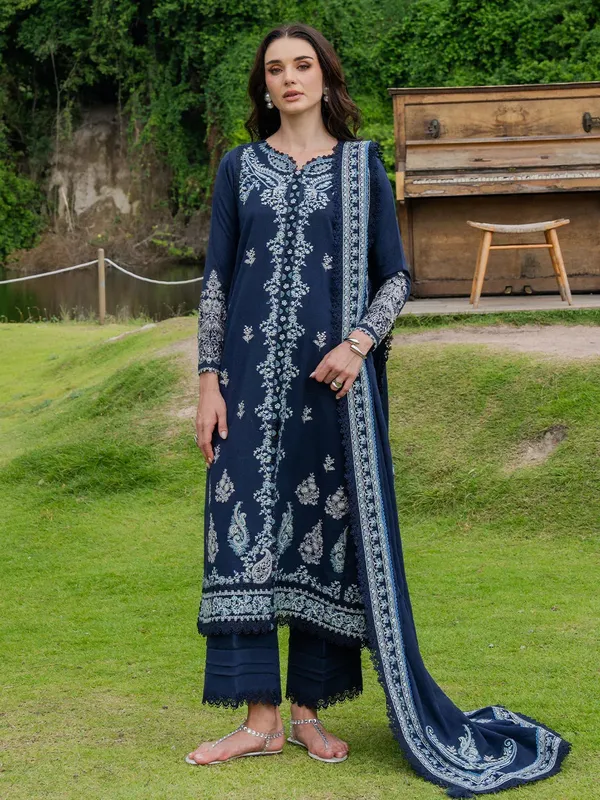 Faiza Faisal Hoor Karandi Navy Blue Karandi – view 1 – Poshaq