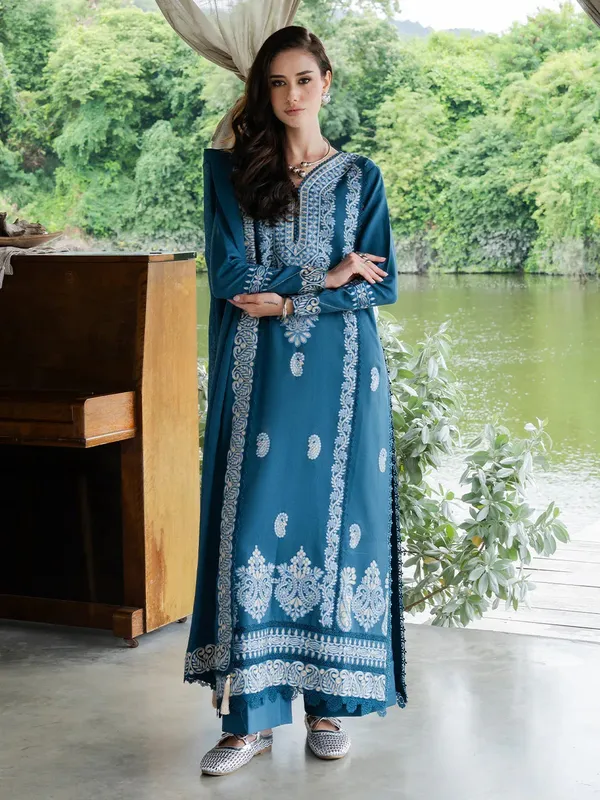 Faiza Faisal Hoor Karandi Sea Green Karandi – view 1 – Poshaq