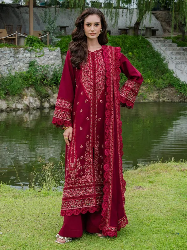 Faiza Faisal Hoor Karandi Maroon Karandi – view 1 – Poshaq