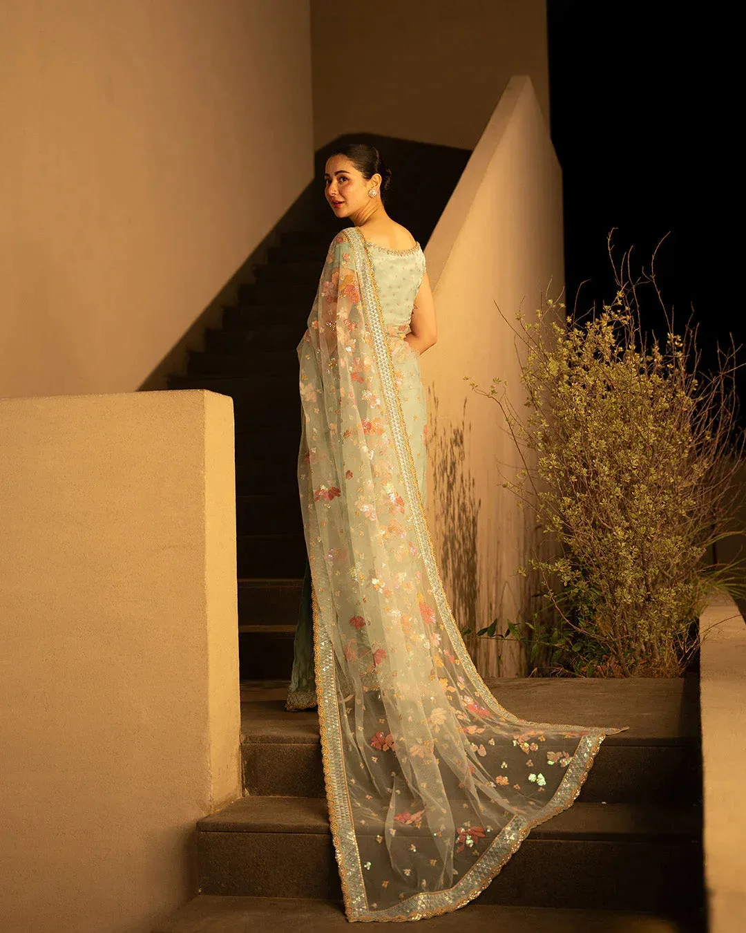 Faiza Saqlain Reina Luxe Green Silk – view 2 – Poshaq