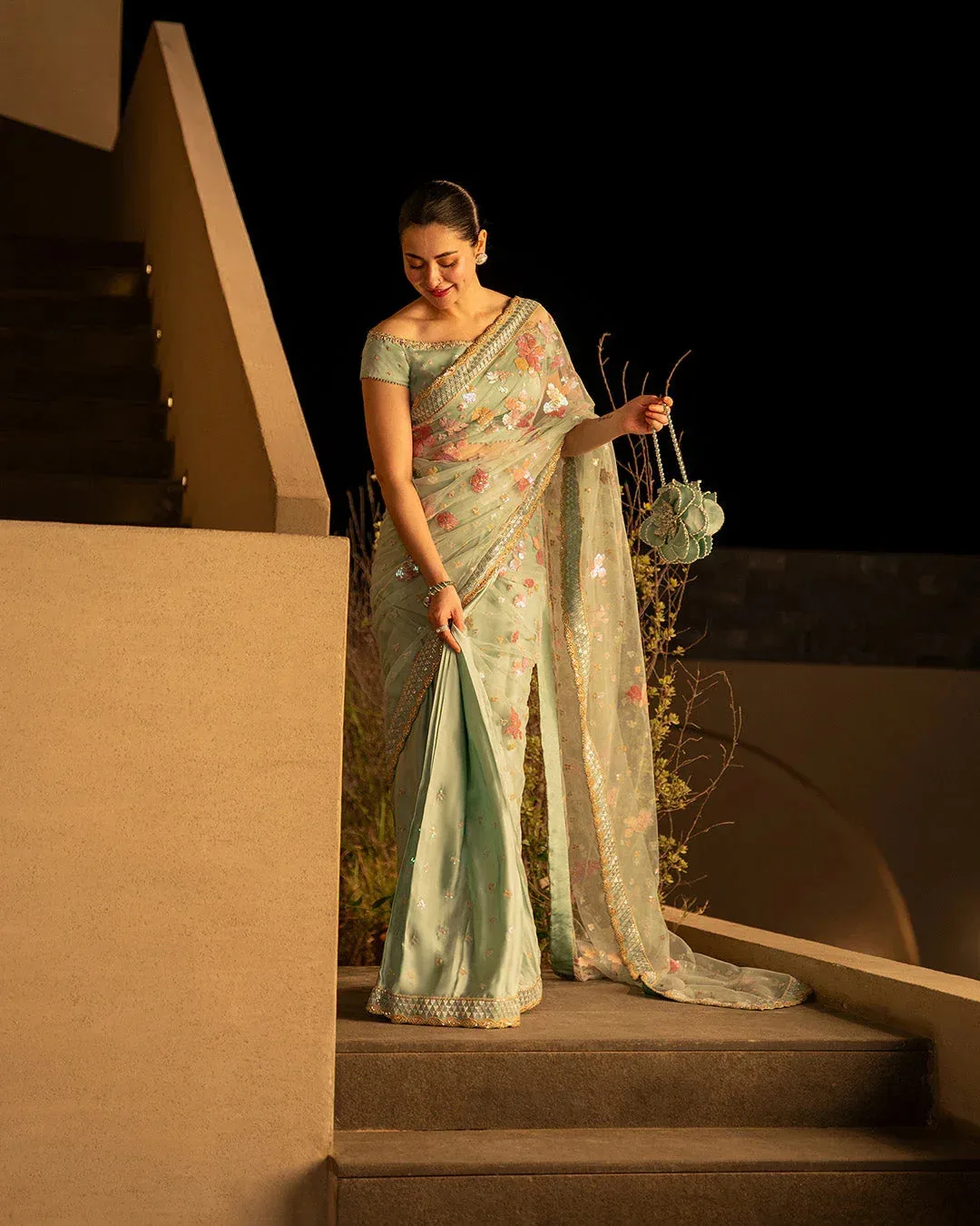 Faiza Saqlain Reina Luxe Green Silk – view 5 – Poshaq