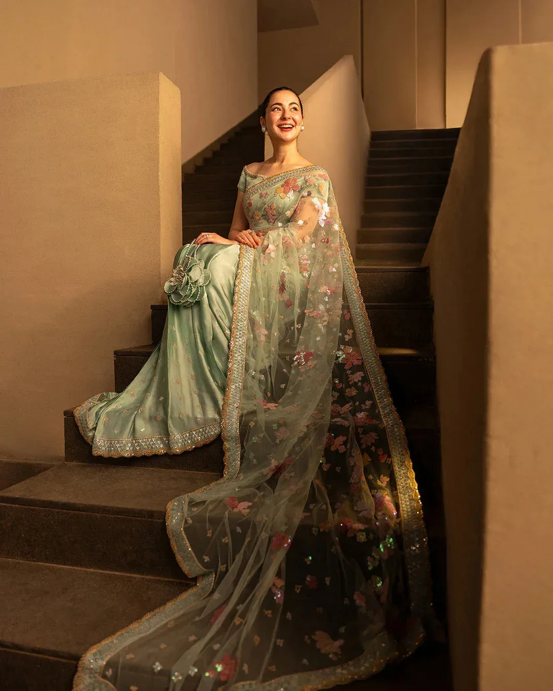 Faiza Saqlain Reina Luxe Green Silk – view 6 – Poshaq