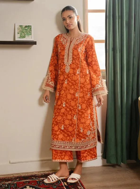 Faiza Faisal Lumiere Pret Rust Khaddar – view 1 – Poshaq