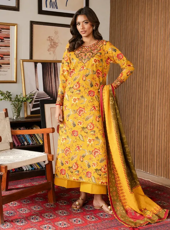 Faiza Faisal Lumiere Pret Mustard Yellow Khaddar – view 1 – Poshaq