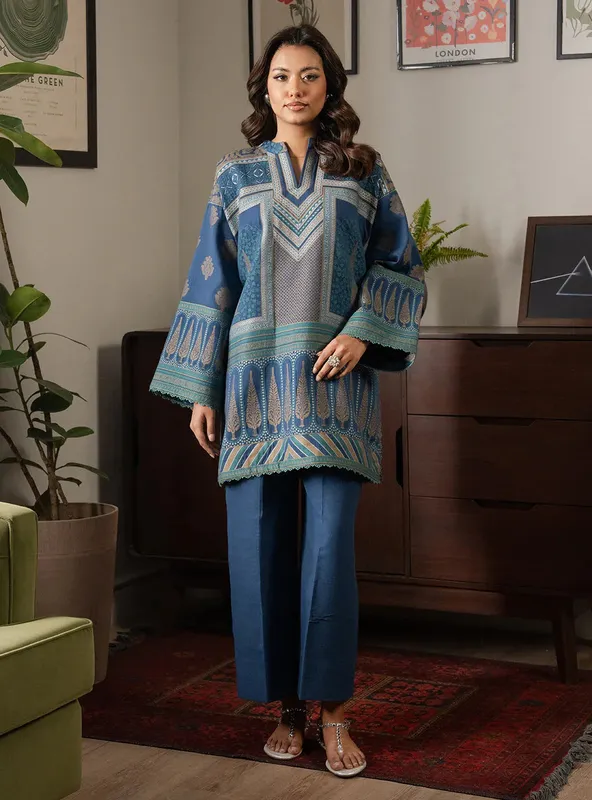 Faiza Faisal Lumiere Pret Navy Blue Jacquard – view 1 – Poshaq