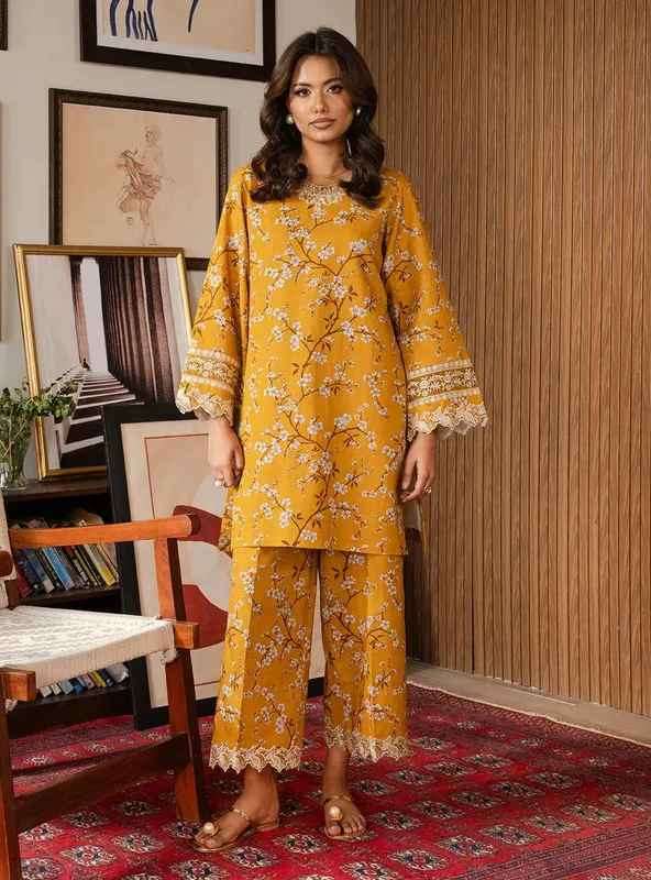 Faiza Faisal Lumiere Pret Mustard Yellow Khaddar – view 1 – Poshaq