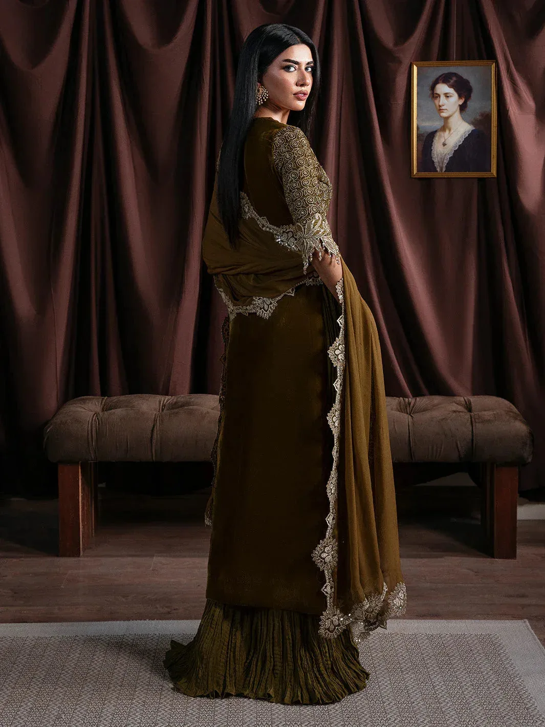 Faiza Faisal Solene Luxury Velvets Dull Brown Raw Silk – view 2 – Poshaq