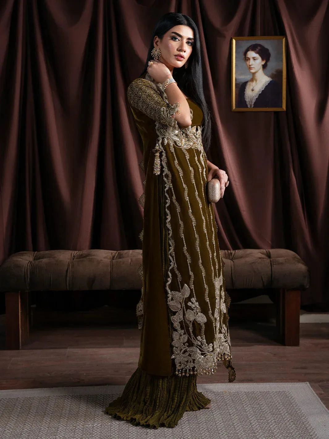 Faiza Faisal Solene Luxury Velvets Dull Brown Raw Silk – view 3 – Poshaq