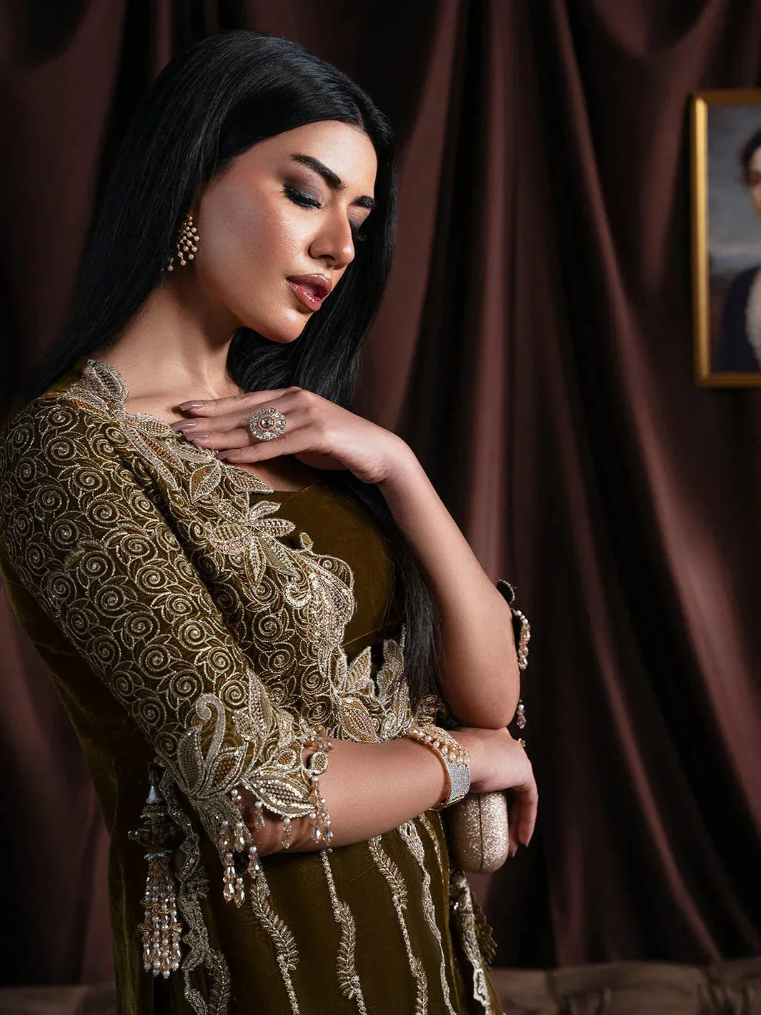 Faiza Faisal Solene Luxury Velvets Dull Brown Raw Silk – view 4 – Poshaq