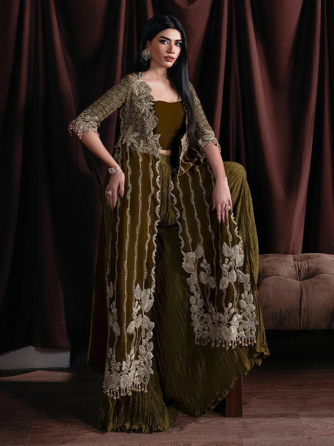 Faiza Faisal Solene Luxury Velvets Dull Brown Raw Silk – view 5 – Poshaq