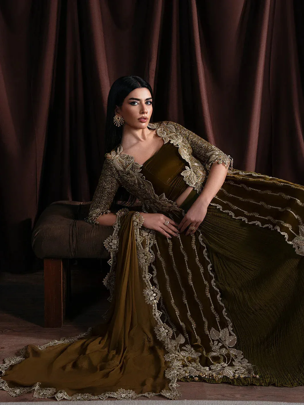 Faiza Faisal Solene Luxury Velvets Dull Brown Raw Silk – view 6 – Poshaq