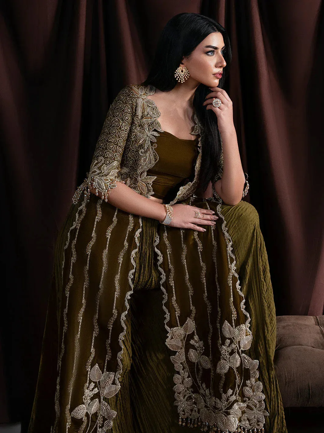 Faiza Faisal Solene Luxury Velvets Dull Brown Raw Silk – view 8 – Poshaq