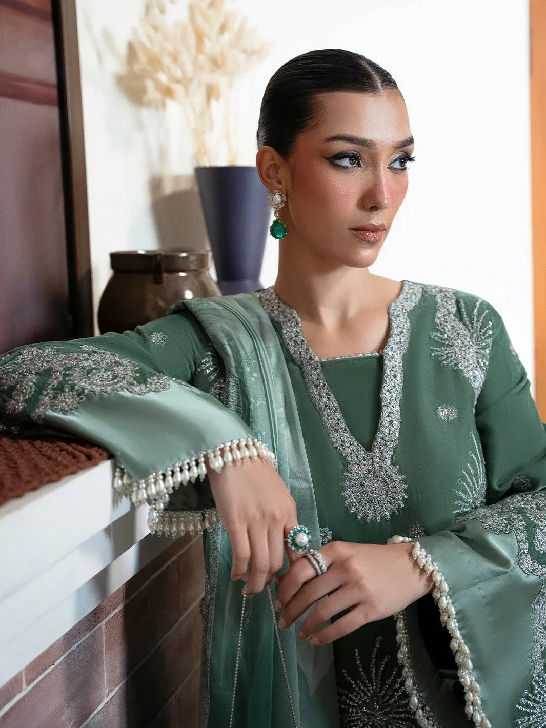 Faiza Faisal Solene Luxury Velvets Green Blue Raw Silk – view 5 – Poshaq