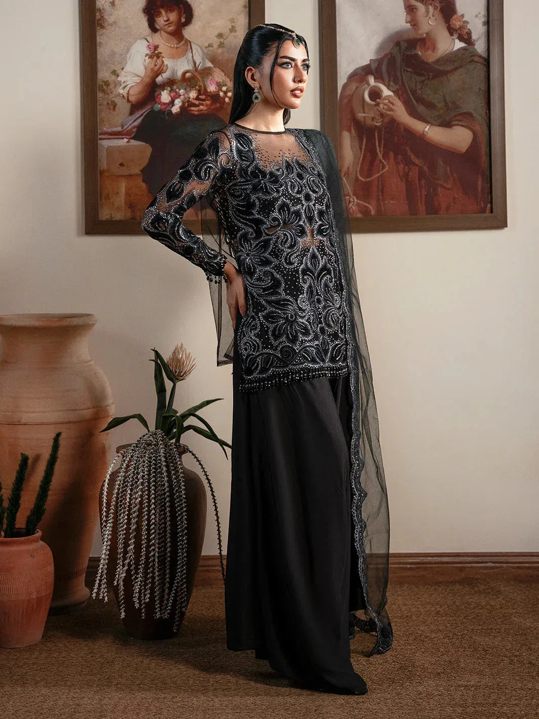 Faiza Faisal Solene Luxury Velvets Black Raw Silk – view 3 – Poshaq