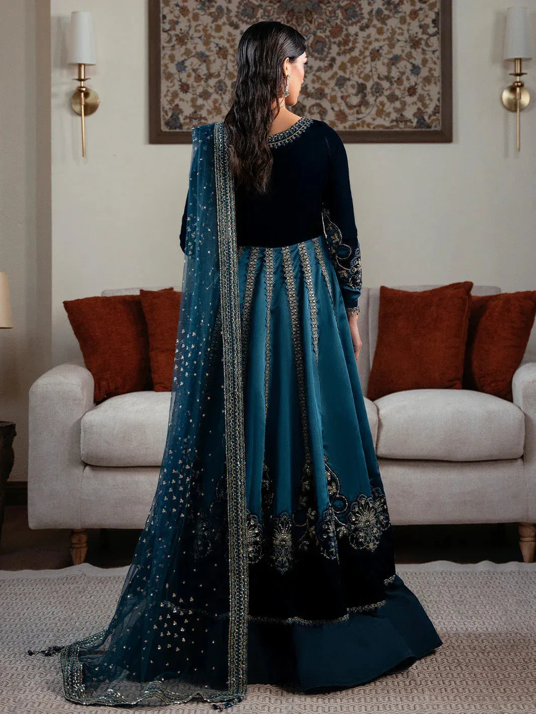 Faiza Faisal Solene Luxury Velvets Teal Blue Raw Silk – view 2 – Poshaq