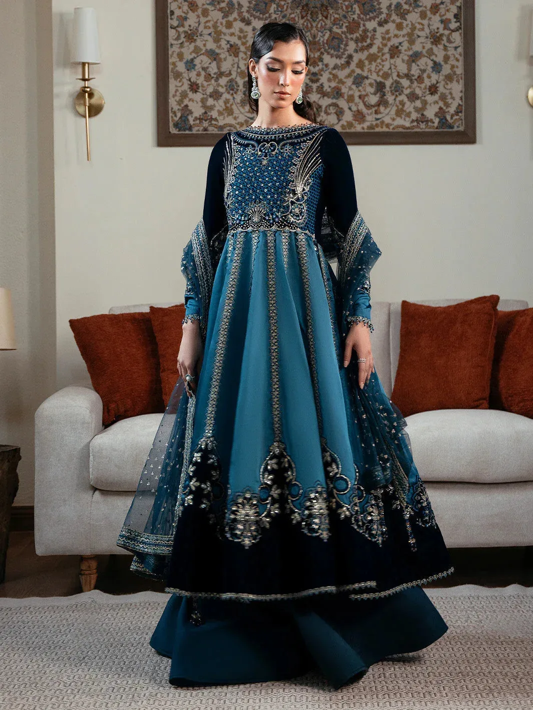 Faiza Faisal Solene Luxury Velvets Teal Blue Raw Silk – view 3 – Poshaq