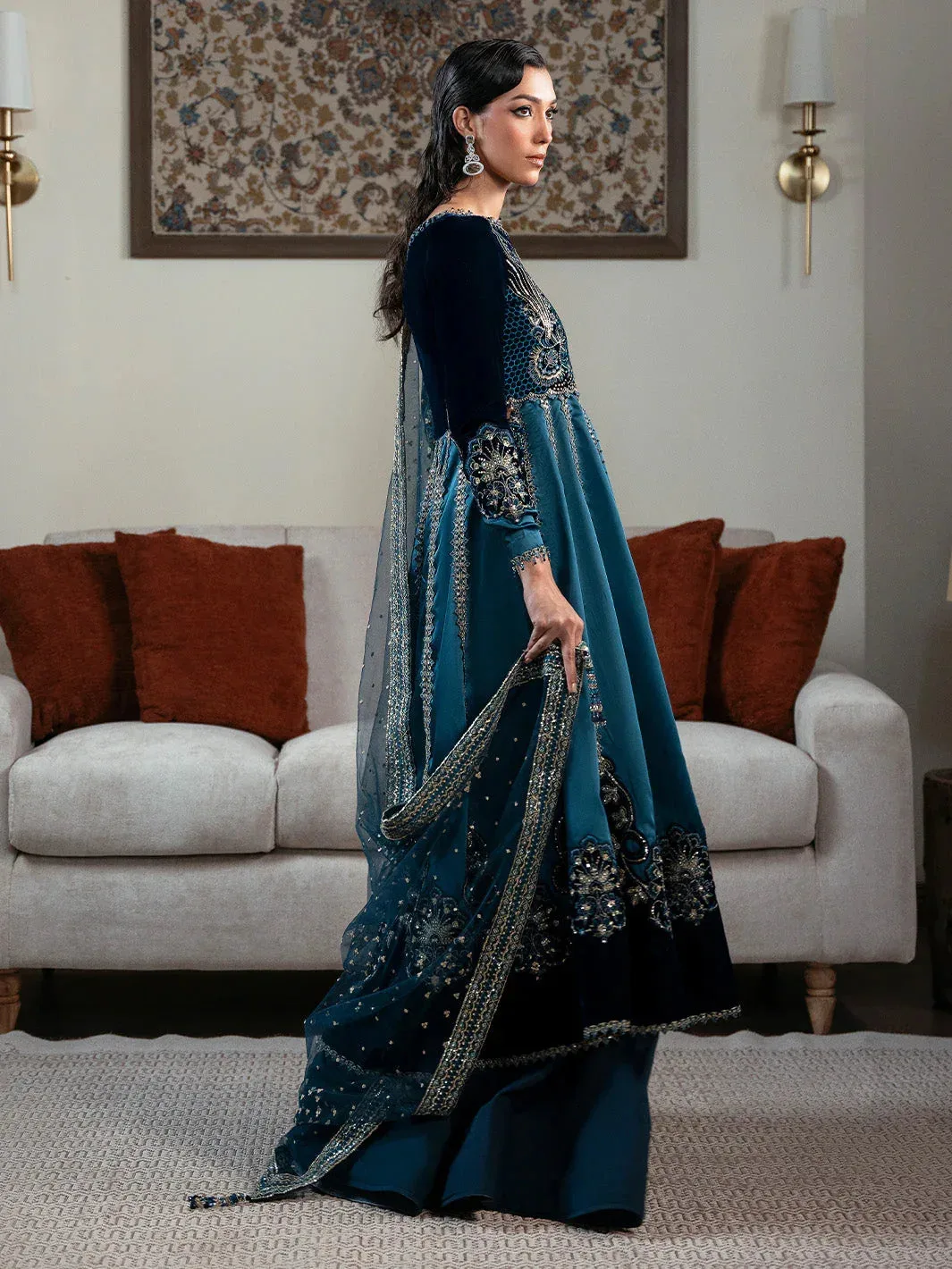 Faiza Faisal Solene Luxury Velvets Teal Blue Raw Silk – view 5 – Poshaq