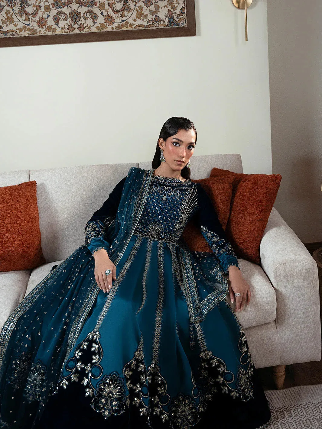 Faiza Faisal Solene Luxury Velvets Teal Blue Raw Silk – view 7 – Poshaq