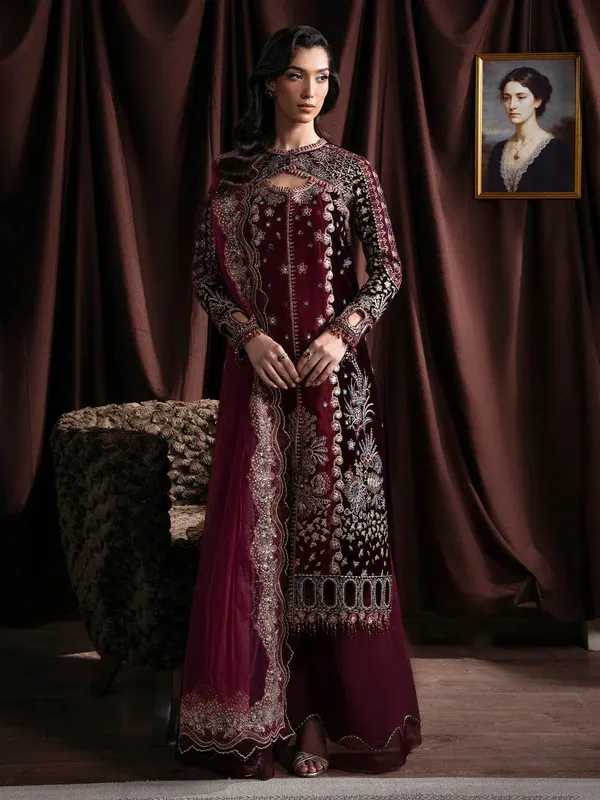 Faiza Faisal Solene Luxury Velvets Mulberry Wood Raw Silk – view 1 – Poshaq