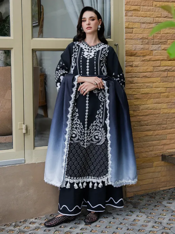 Faiza Faisal Dastaan Khaddar 25 Black Organza – view 1 – Poshaq