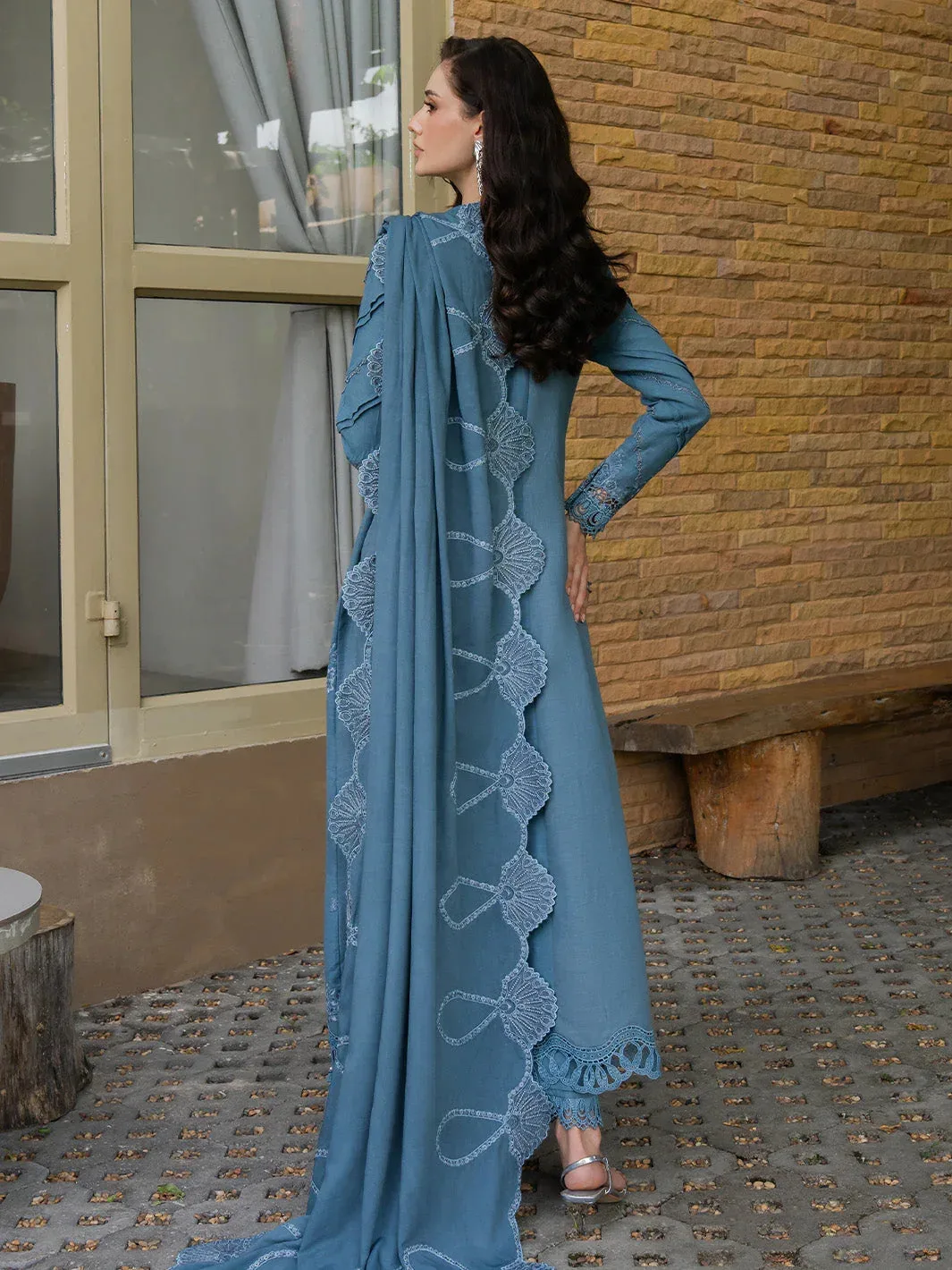 Faiza Faisal Dastaan Khaddar 25 Blue Gray Organza – view 2 – Poshaq