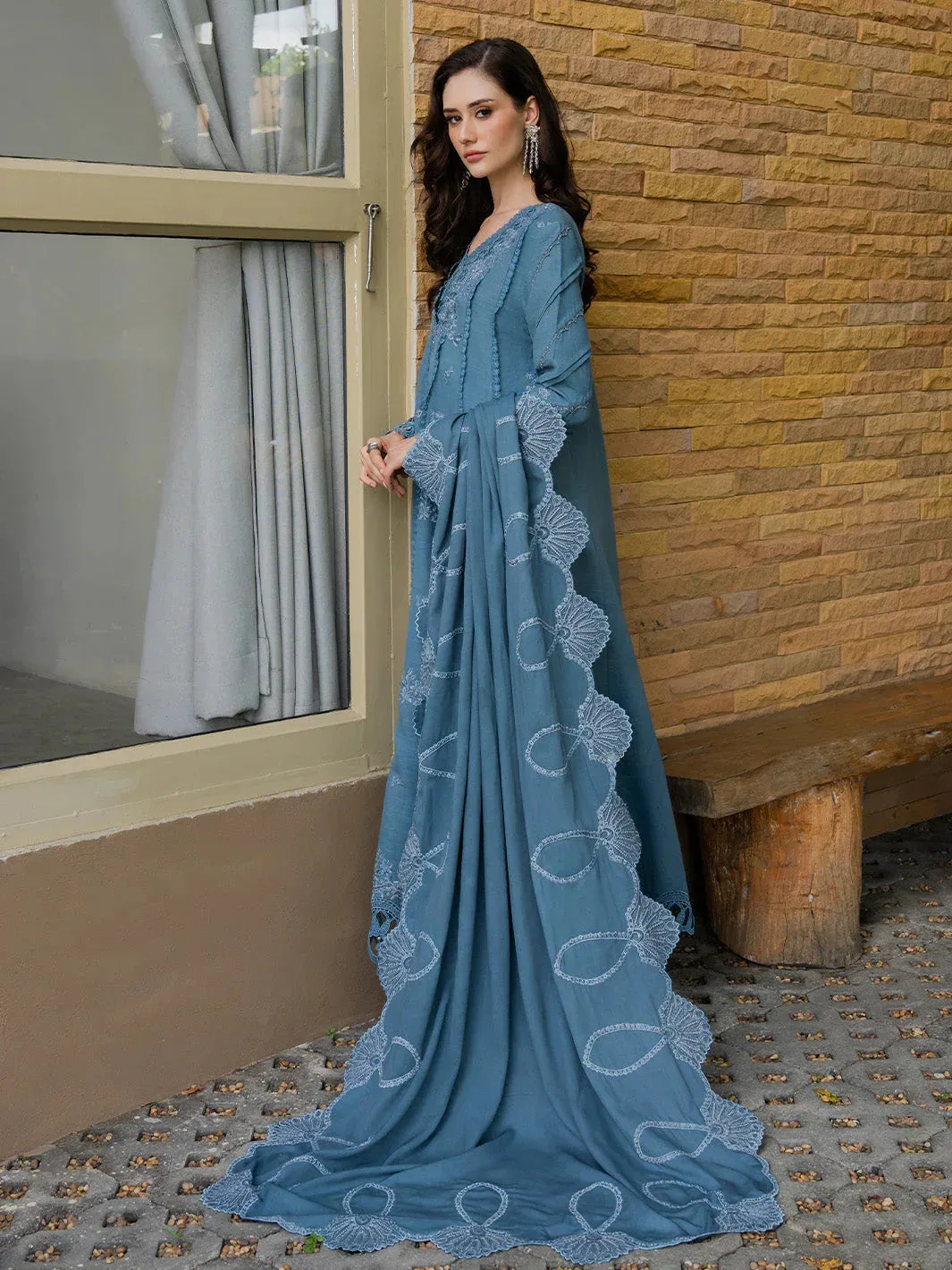 Faiza Faisal Dastaan Khaddar 25 Blue Gray Organza – view 6 – Poshaq