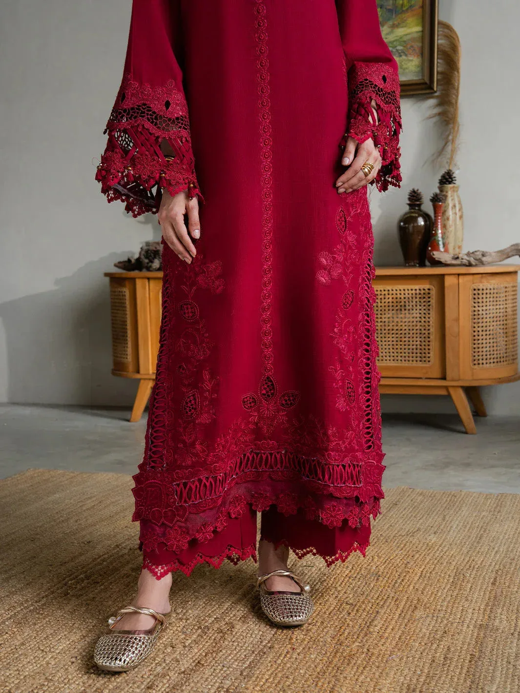 Faiza Faisal Dastaan Khaddar 25 Deep Red Organza – view 6 – Poshaq