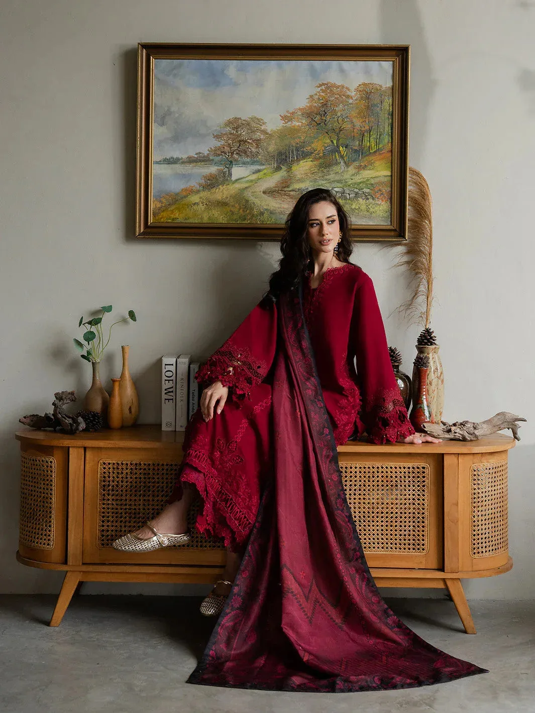 Faiza Faisal Dastaan Khaddar 25 Deep Red Organza – view 8 – Poshaq
