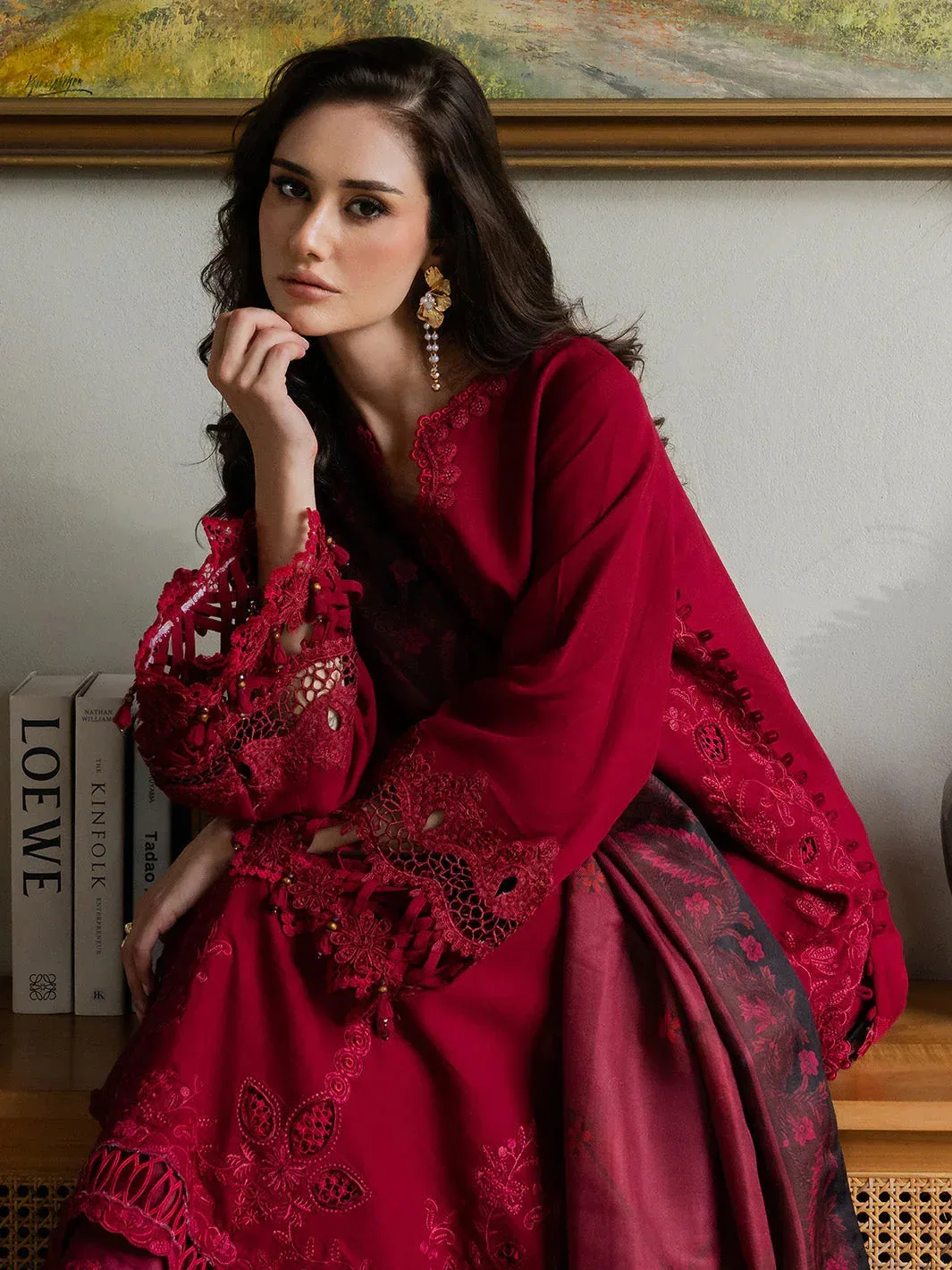 Faiza Faisal Dastaan Khaddar 25 Deep Red Organza – view 9 – Poshaq