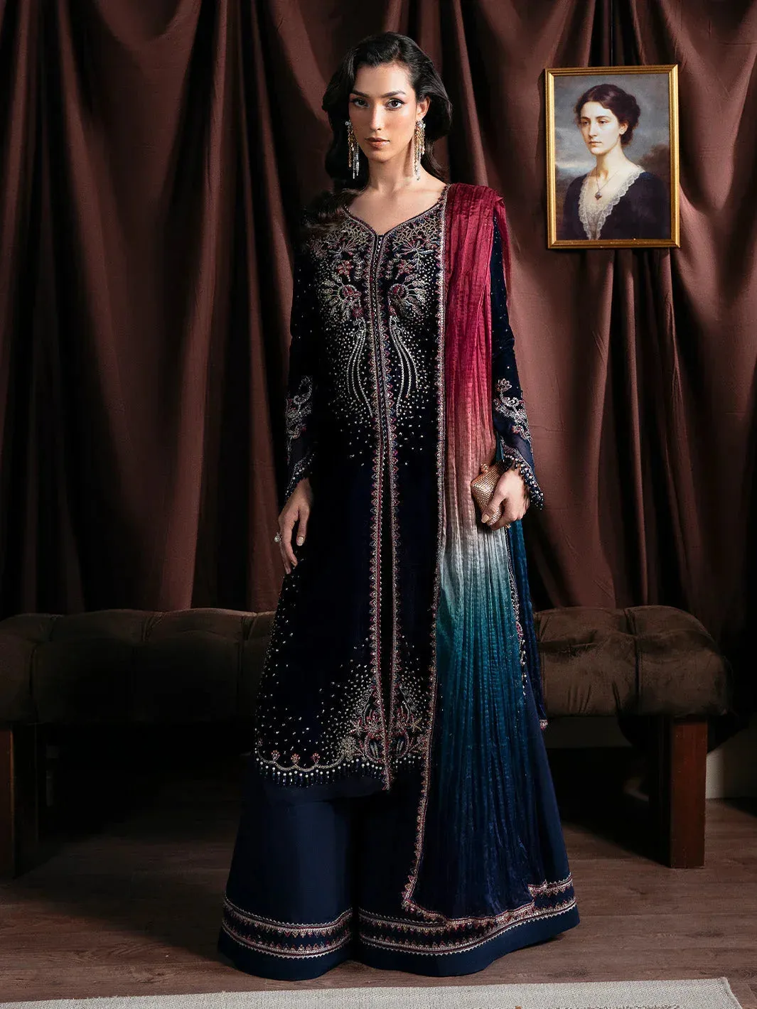 Faiza Faisal Solene Luxury Velvets Cobalt Blue Raw Silk – view 1 – Poshaq