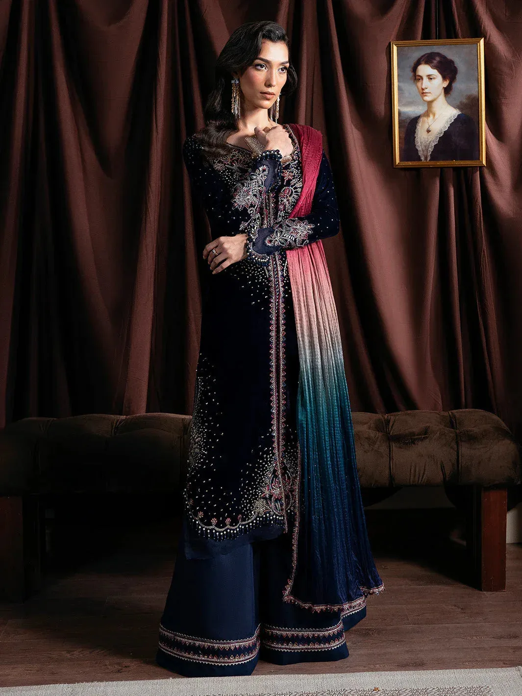 Faiza Faisal Solene Luxury Velvets Cobalt Blue Raw Silk – view 2 – Poshaq
