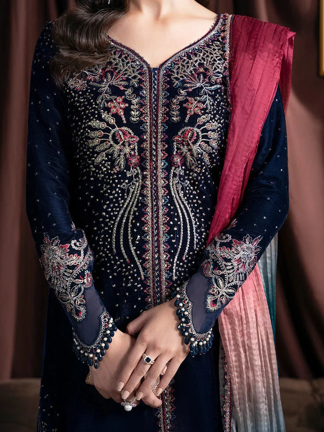 Faiza Faisal Solene Luxury Velvets Cobalt Blue Raw Silk – view 3 – Poshaq