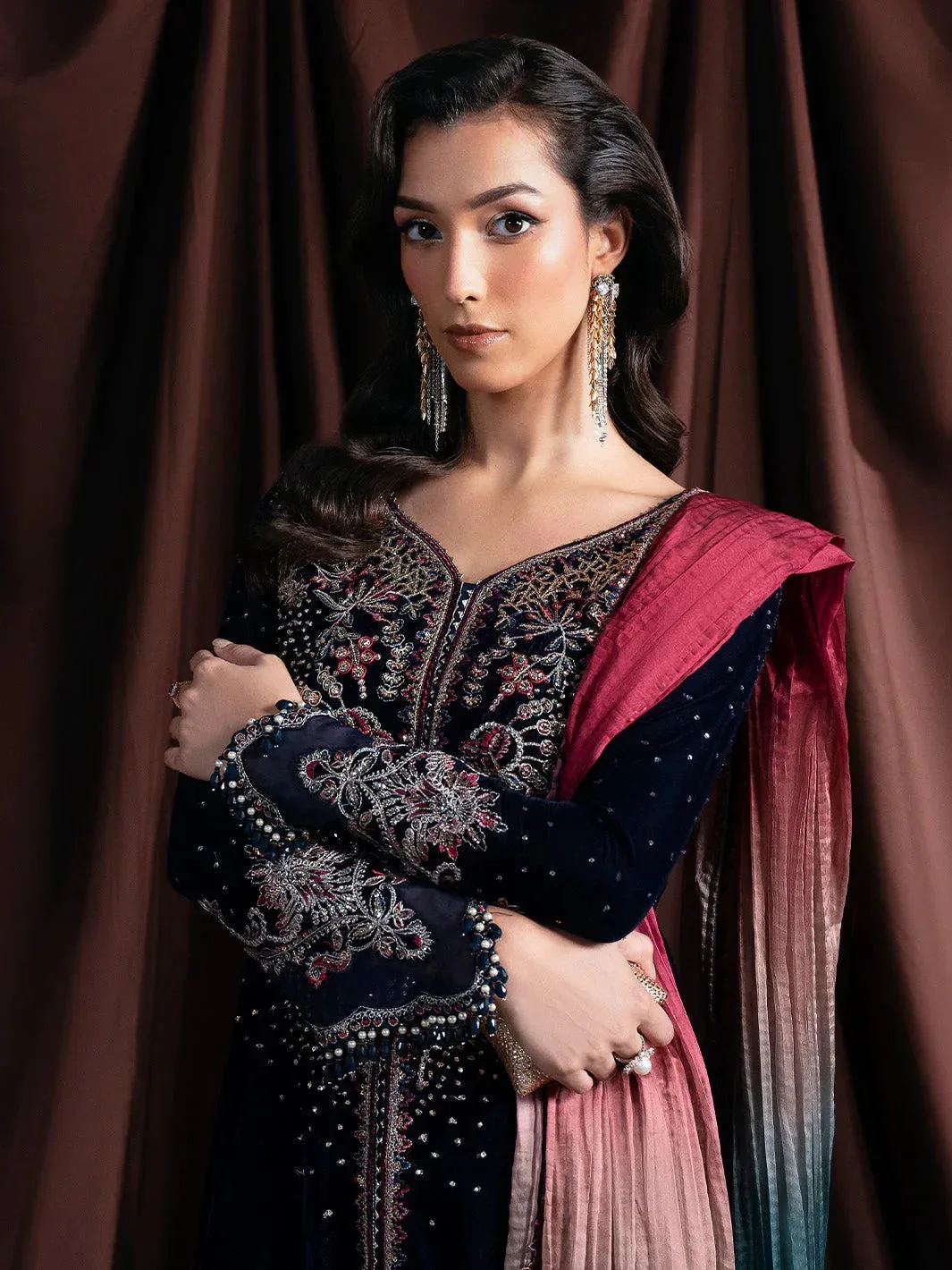 Faiza Faisal Solene Luxury Velvets Cobalt Blue Raw Silk – view 4 – Poshaq
