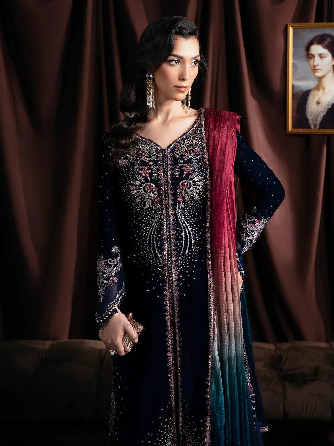 Faiza Faisal Solene Luxury Velvets Cobalt Blue Raw Silk – view 5 – Poshaq