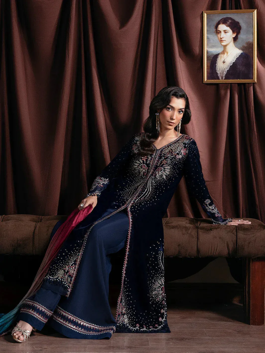 Faiza Faisal Solene Luxury Velvets Cobalt Blue Raw Silk – view 6 – Poshaq